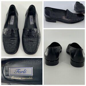 Forli Slip-on Loafers Sz 7.5 Men Black Genuine Crocodile Italy YGI G4S-20